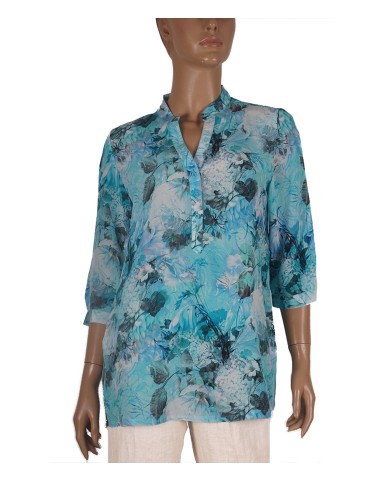 Short Silk Shirt - Sky Blue Floral 