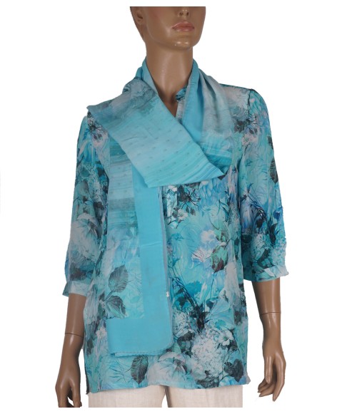 Short Silk Shirt - Sky Blue Floral 