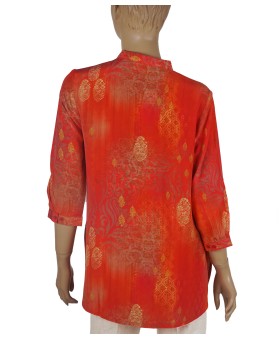Short Silk Shirt - Red Base Golden Patch