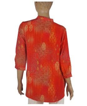 Short Silk Shirt - Red Base Golden Patch