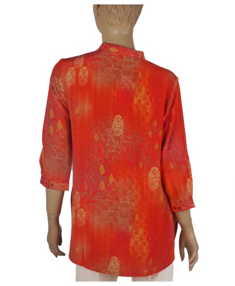 Short Silk Shirt - Red Base Golden Patch