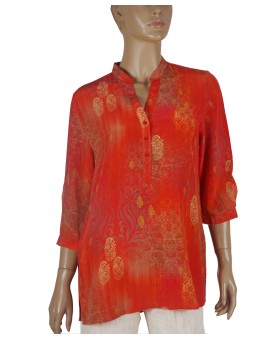 Short Silk Shirt - Red Base Golden Patch