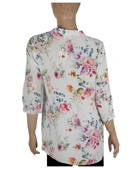 Short Silk Shirt - Pretty Floral On White Base