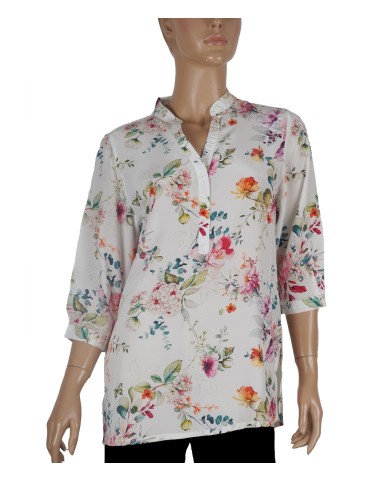 Short Silk Shirt - Pretty Floral On White Base