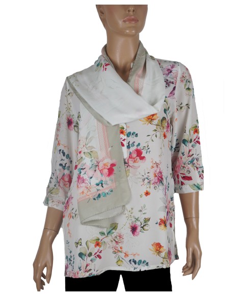 Short Silk Shirt - Pretty Floral On White Base