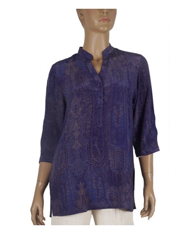 Short Silk Shirt -Purple Ethnic