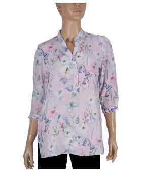 Short Silk Shirt - Lilac Floral