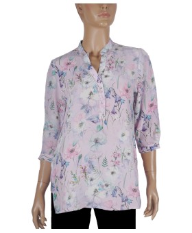 Short Silk Shirt - Lilac Floral