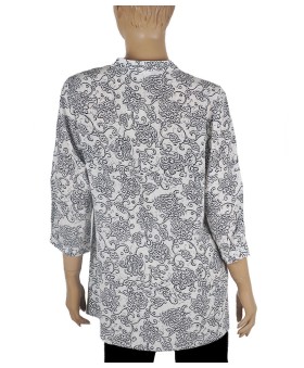 Short Silk Shirt - Black And White Flowers