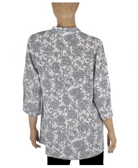 Short Silk Shirt - Black And White Flowers