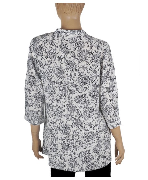 Short Silk Shirt - Black And White Flowers