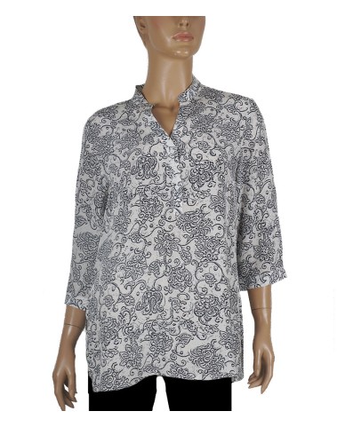 Short Silk Shirt - Black And White Flowers