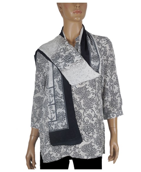 Short Silk Shirt - Black And White Flowers