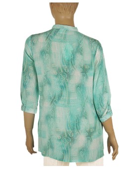 Short Silk Shirt - Aqua Blue Ethnic