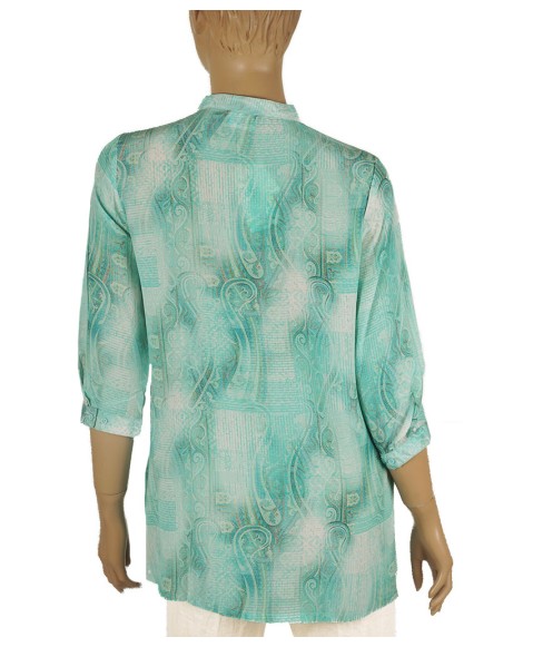 Short Silk Shirt - Aqua Blue Ethnic