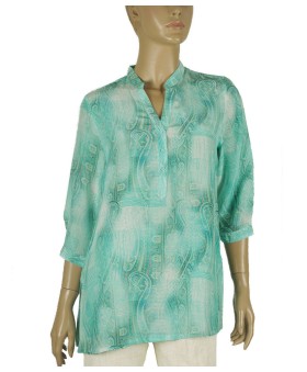 Short Silk Shirt - Aqua Blue Ethnic