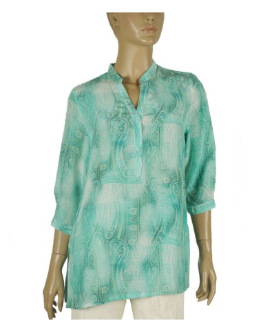 Short Silk Shirt - Aqua Blue Ethnic