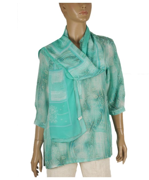 Short Silk Shirt - Aqua Blue Ethnic
