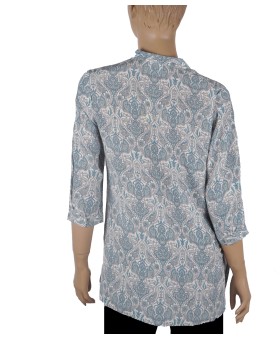 Short Silk Shirt - Blue And Grey Ethnic