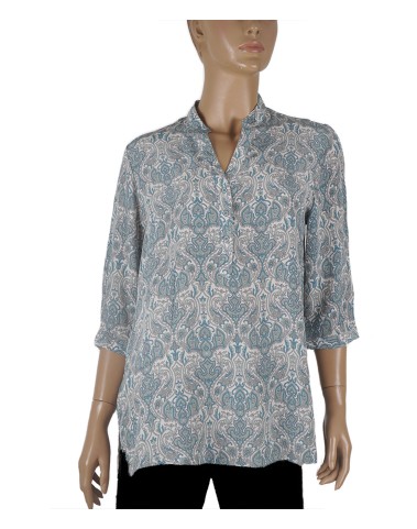 Short Silk Shirt - Blue And Grey Ethnic Short Silk Shirt - Blue And Grey Ethnic
