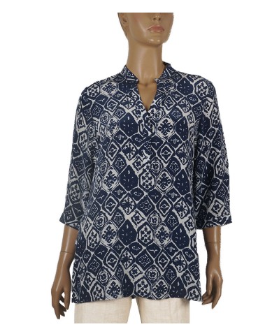 Short Silk Shirt - Blue And White Abstract