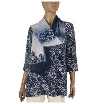 Short Silk Shirt - Blue And White Abstract