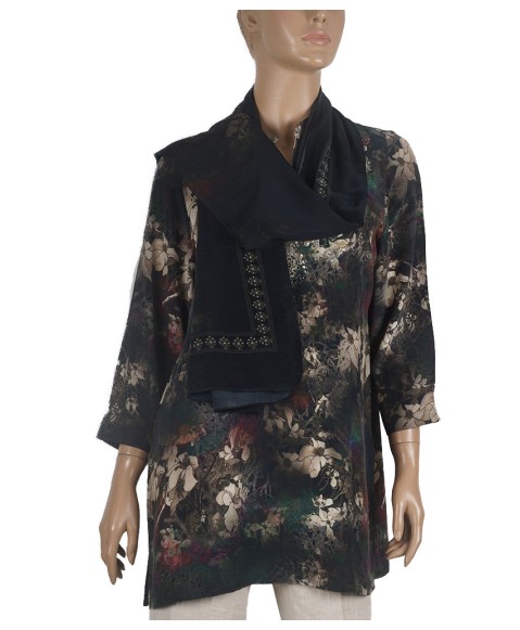 Antique Silk Kurti - Beige Floral