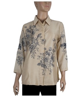 Poly Cotton Casual Shirt - Black Floral