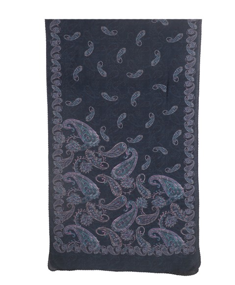 Crepe Silk Scarf - Blue Paisley