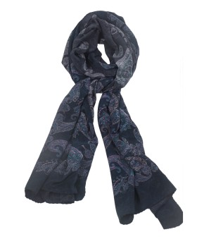 Crepe Silk Scarf - Blue Paisley