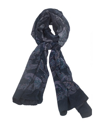 Crepe Silk Scarf - Blue Paisley