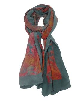 Crepe Silk Scarf - Rust Abstract