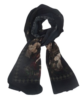 Crepe Silk Scarf - Beige Floral