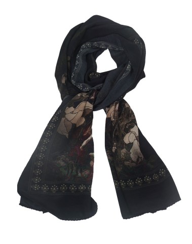 Crepe Silk Scarf - Beige Floral