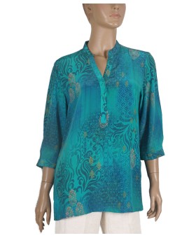 Short Silk Shirt - Aqua Green 