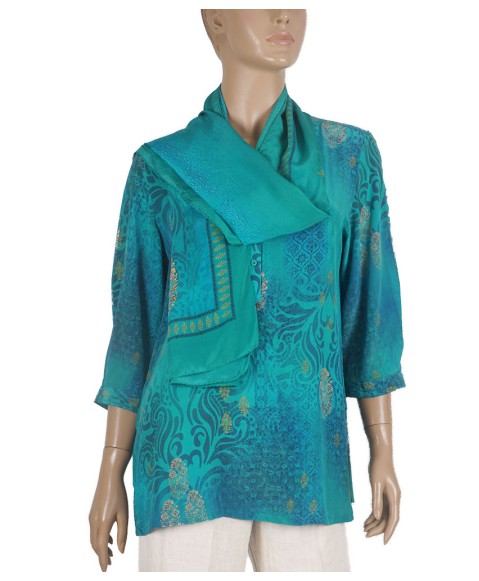 Short Silk Shirt - Aqua Green 