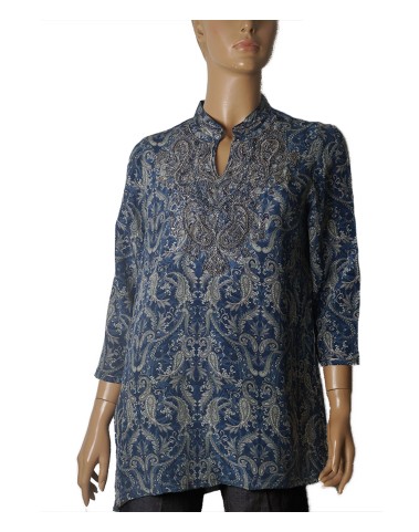 Antique Silk Kurti - Indigo Paisley