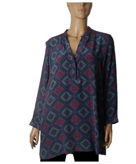 Long Silk Shirt -Royal Mosaic