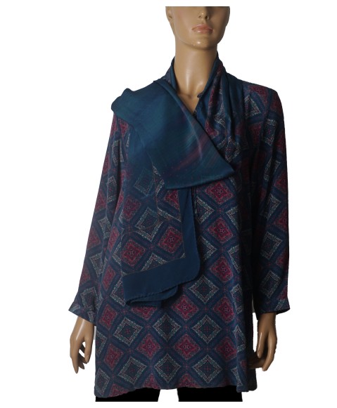 Long Silk Shirt -Royal Mosaic Long Silk Shirt -Royal Mosaic