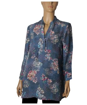 Long Silk Shirt - Indigo Garden