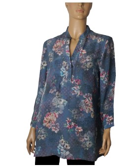 Long Silk Shirt - Indigo Garden