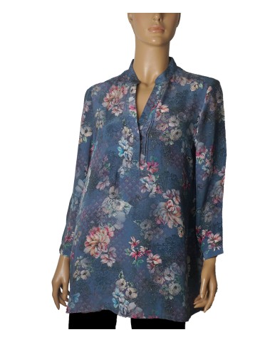 Long Silk Shirt - Indigo Garden