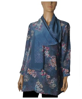 Long Silk Shirt - Indigo Garden