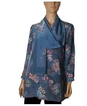 Long Silk Shirt - Indigo Garden