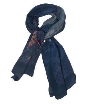 Crepe Silk Scarf - Indigo Garden