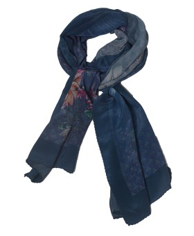 Crepe Silk Scarf - Indigo Garden