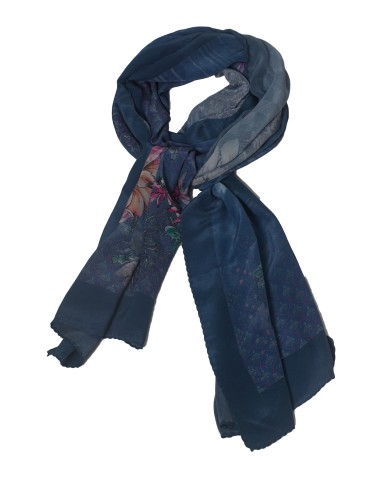 Crepe Silk Scarf - Indigo Garden