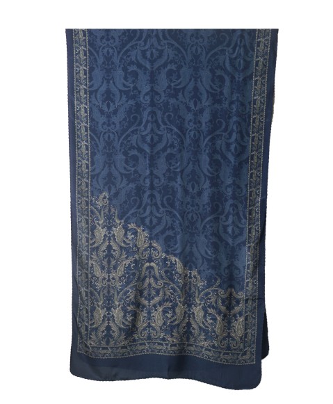 Crepe Silk Scarf - Indigo Paisley 