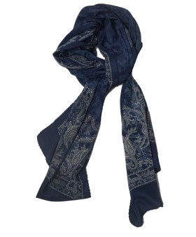 Crepe Silk Scarf - Indigo Paisley 
