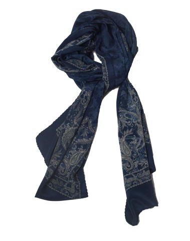 Crepe Silk Scarf - Indigo Paisley 